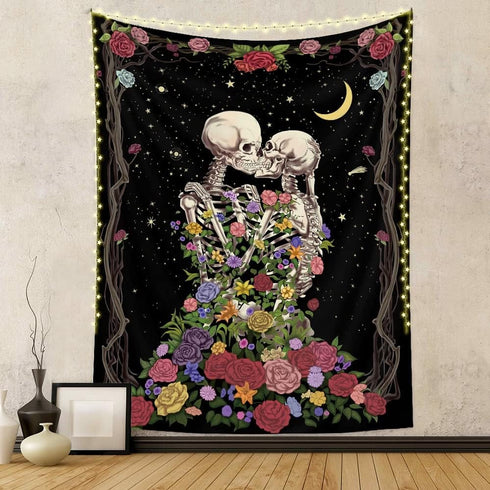 Romantic Rose Skeleton Butterfly Tapestry s Home Decor for Living Room Bedroom (51.2 x 59.1 inches)